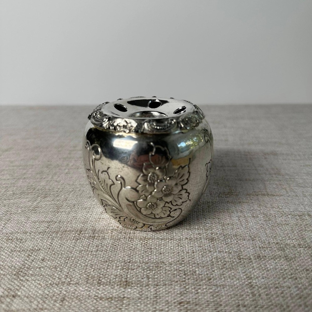 Vintage Japanese Silver Plate Flower Frog Vase Floral Miniature Arranger
